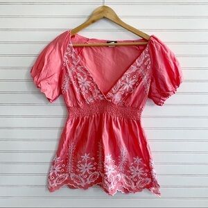 Va Va Voom coral  embroidered Blouse Medium